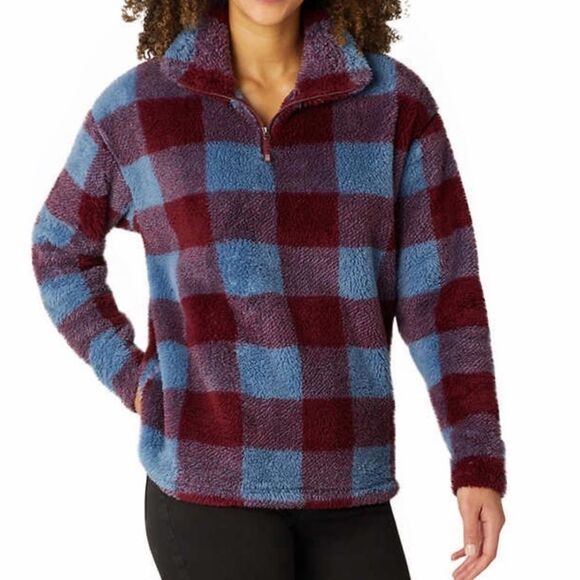 Eddie Bauer Blue Red Plaid Quest Fleece Quarter Zip Pullover Size Large - Picture 1 of 16